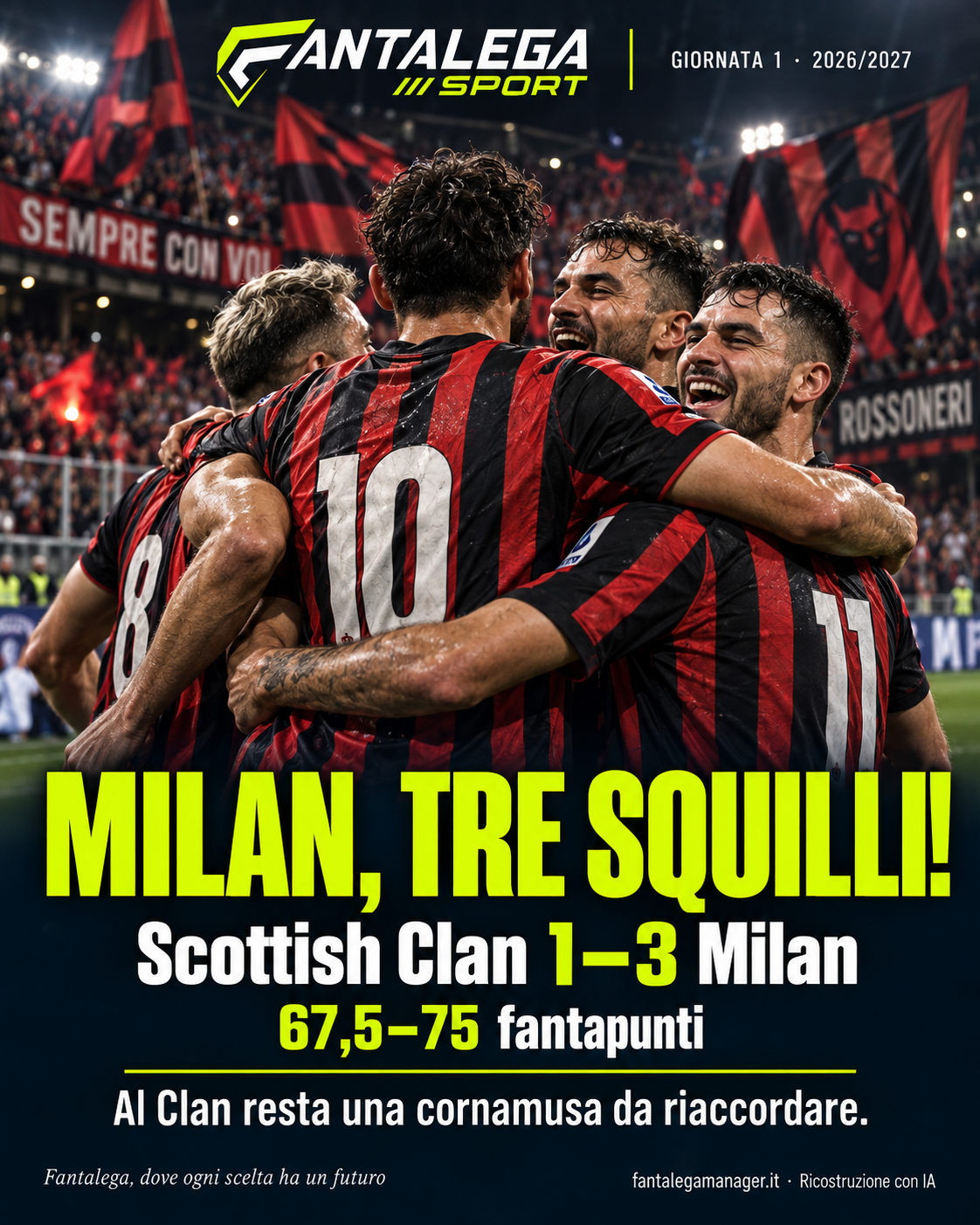 Post Instagram: Milan, tre squilli! Il Clan deve riaccordare la cornamusa