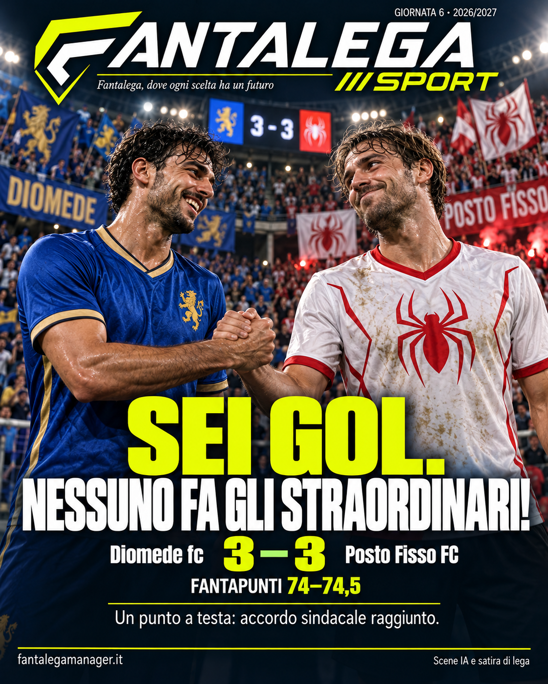 Post Instagram: DIOMEDE E POSTO FISSO: SEI GOL, NESSUNO FA GLI STRAORDINARI